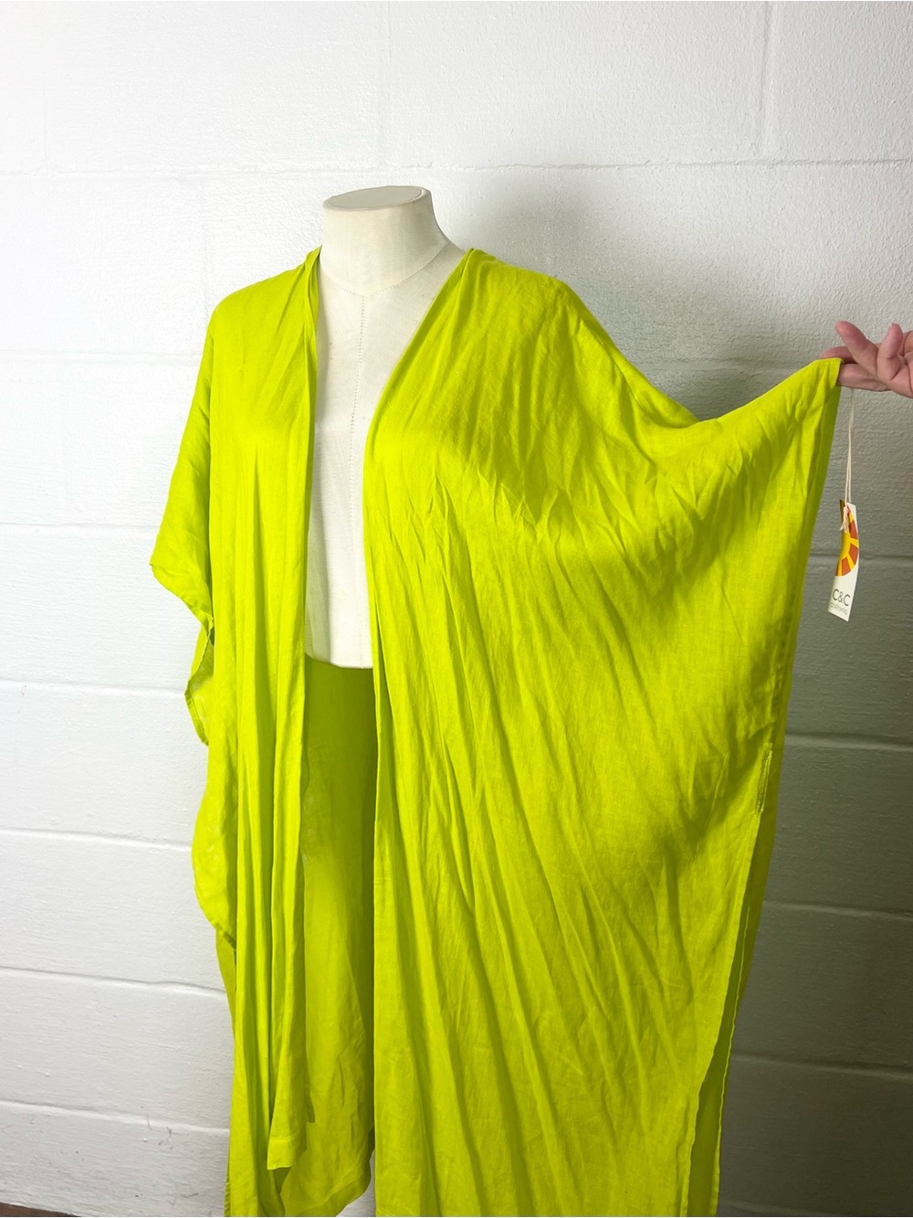 NWT C&C California linen blend kimono One Size lime green cover up - Picture 5 of 8